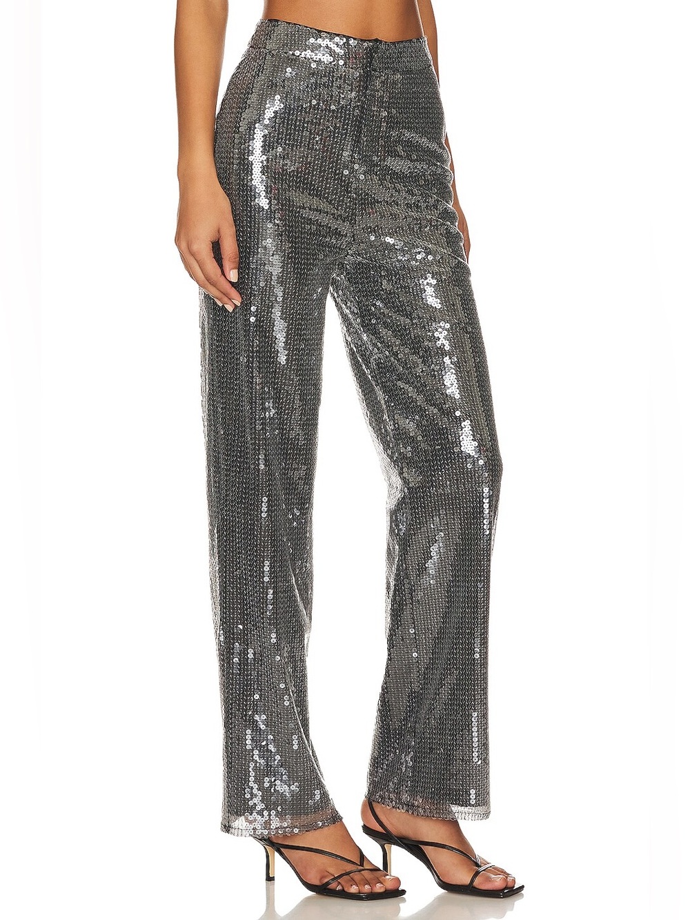 More To Come Revolve Georgie Black Sequined Straight Leg High Rise Pants XS NWT